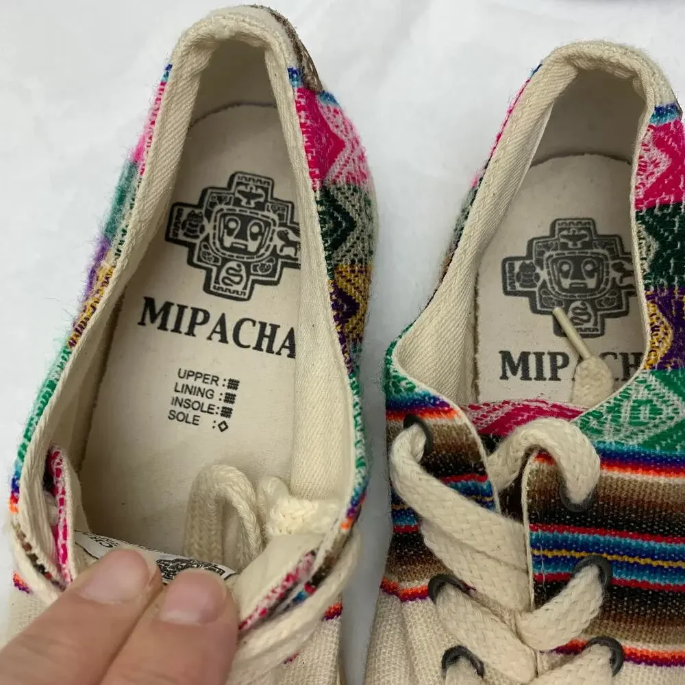 Mipacha Womens Size 7.5 Embroidered Natural Sneakers Antro Tribal Mexican Style